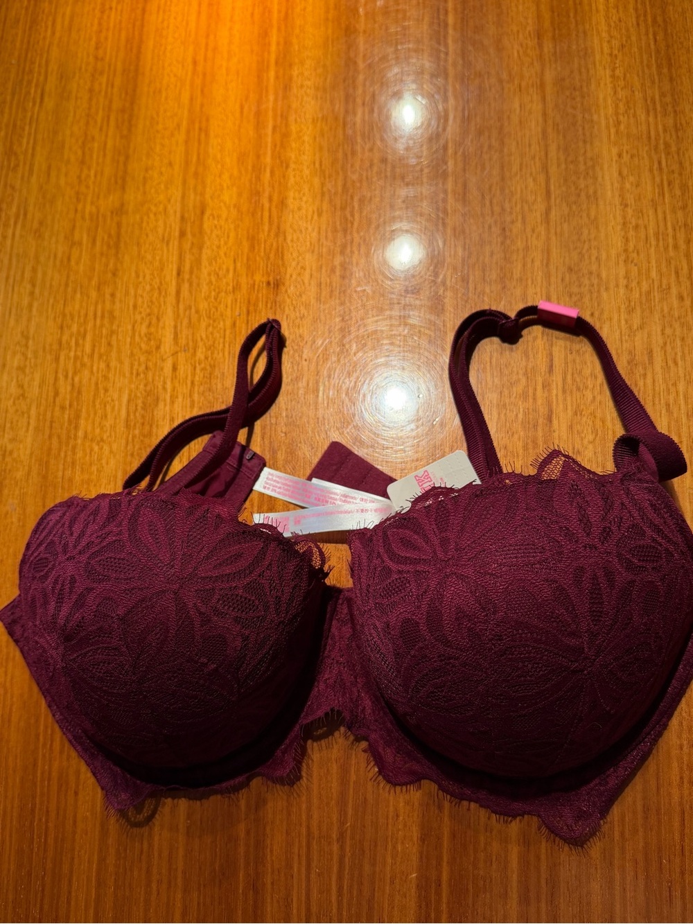 NWT Victoria's Secret PINK style Burgundy Lace Push-Up Bra|36DD|2010-era
